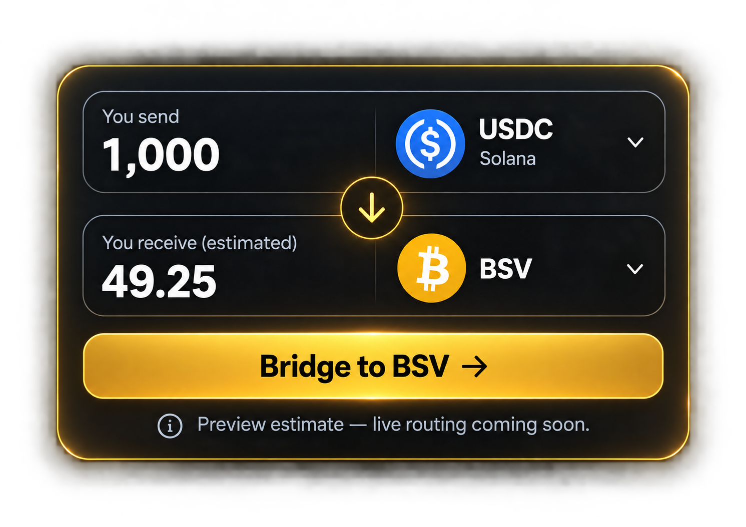 Approved BSVBridge swap modal